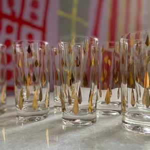 Rare MCM Vintage Fred Press Gold Teardrop High Ball Glasses